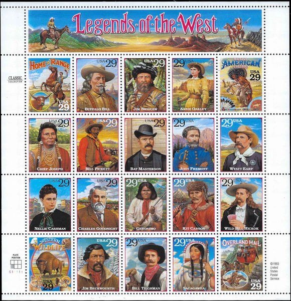 c1994 - USA Scott 2869 Legends of the West Sheet - MNH - No Significant Flaws