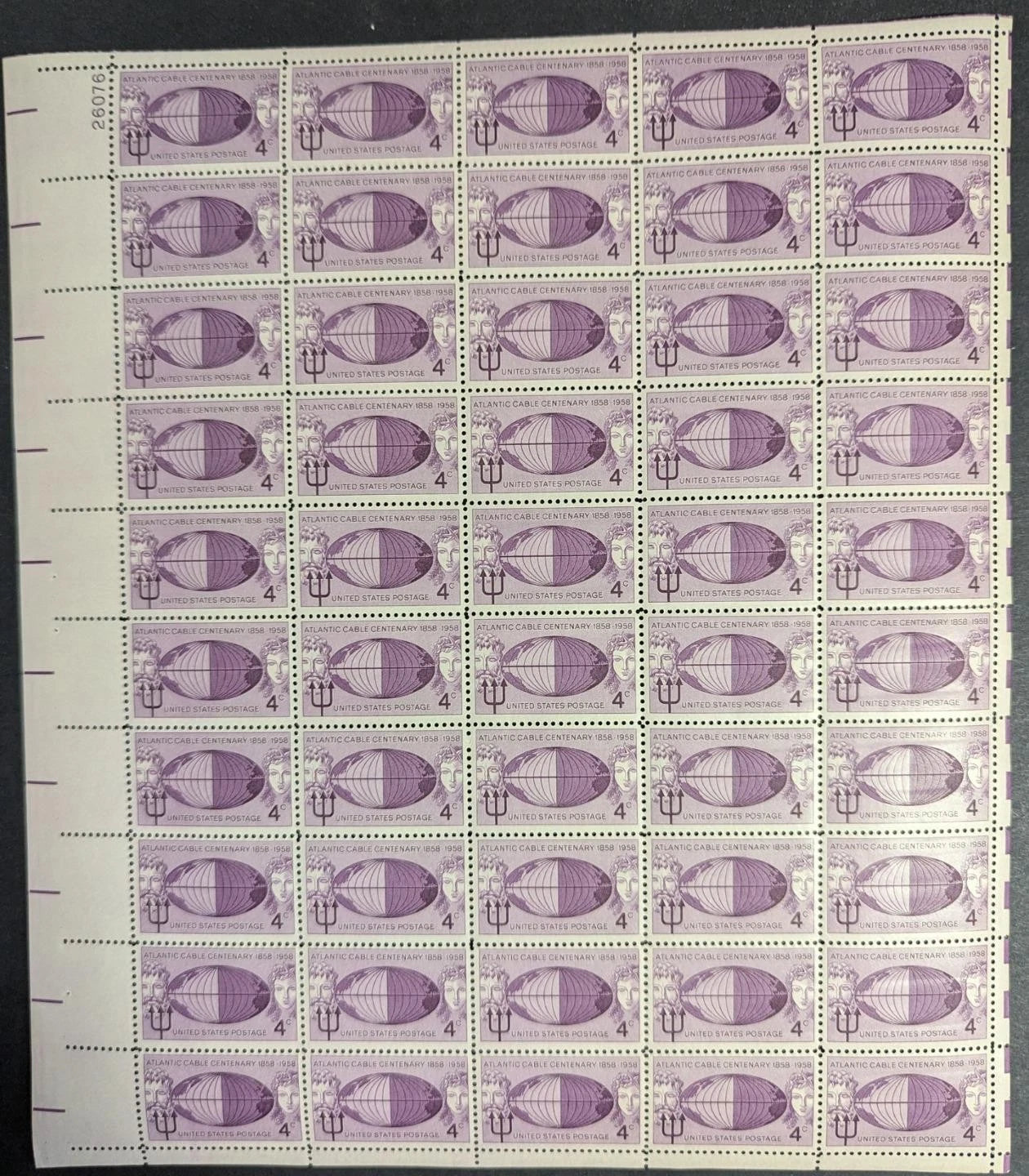 1958 USA 4c Atlantic Cable Sheet -Scott 1112 -MNH, Undisturbed OG -No Sig Flaws