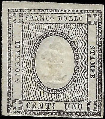1861 Sardinia Newspaper 1c Stamp - 4 Margins! - Scott P1 - FV637
