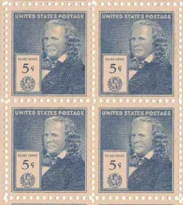 1940 Elias Howe Block of 4 5c Postage Stamps, Scott892, MNH, OG