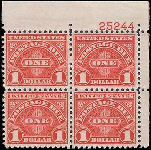 VEGAS - 1931 Postage Due $1 -Scott J87 -Plate Block MNH, OG - Centering! -Cat $290