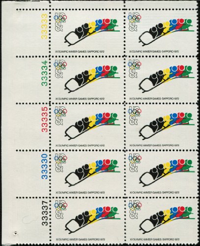 1972 Olympics, Bobsledding, Plate Block of 10 8c Postage Stamps, Scott1461, MNH,OG