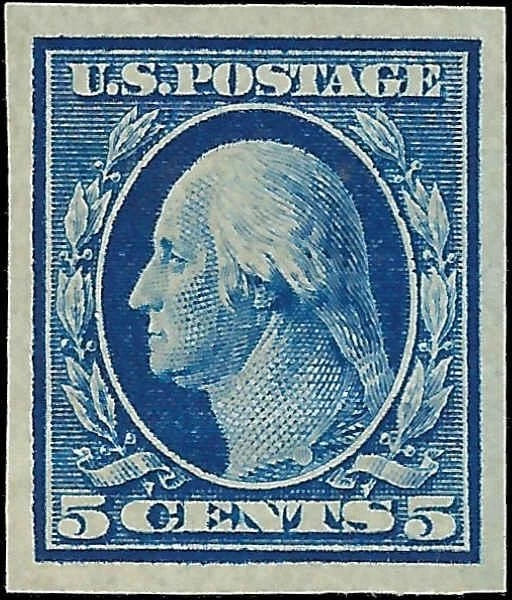 c1909- Scott 347 Washington 5c Imperf - MLH, OG - Fresh - Near Superb!