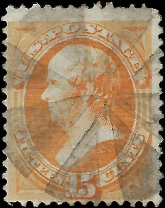 1873 USA - Scott 163 - 15c - Solid Fancy Cancel - Hard Paper - Cat= $160