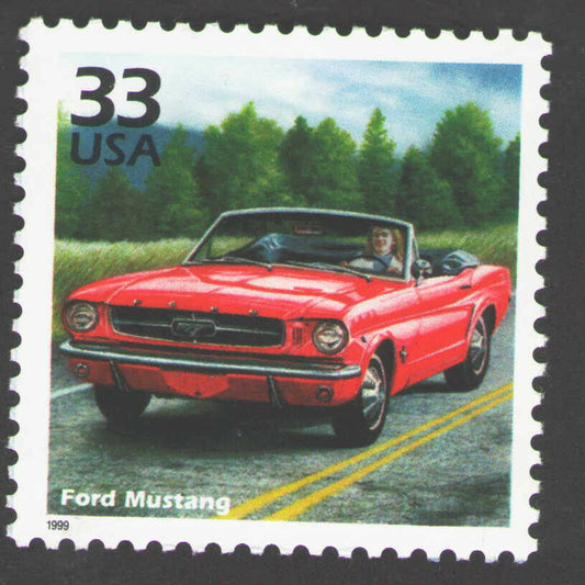 1999 Celebrate the 1960s Ford Mustang Single 33c Postage Stamp, Scott3188h, MNH,OG