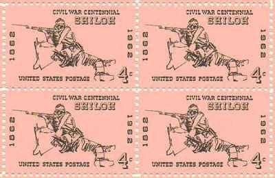 1961 Civil War- Shiloh -Block of 4 4c Postage Stamps, Scott1179, MNH, OG