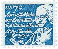 1970 Benjamin Franklin Single 7c Postage Stamp, Scott 1393d MNH, OG