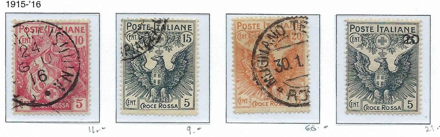 1915-6 Italy - Better Cat Value -Sc# B1-B4 - M&U, B1-B3: Used; B4: MH -Cat= $141