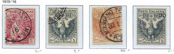 1915-6 Italy - Better Cat Value -Sc# B1-B4 - M&U, B1-B3: Used; B4: MH -Cat= $141