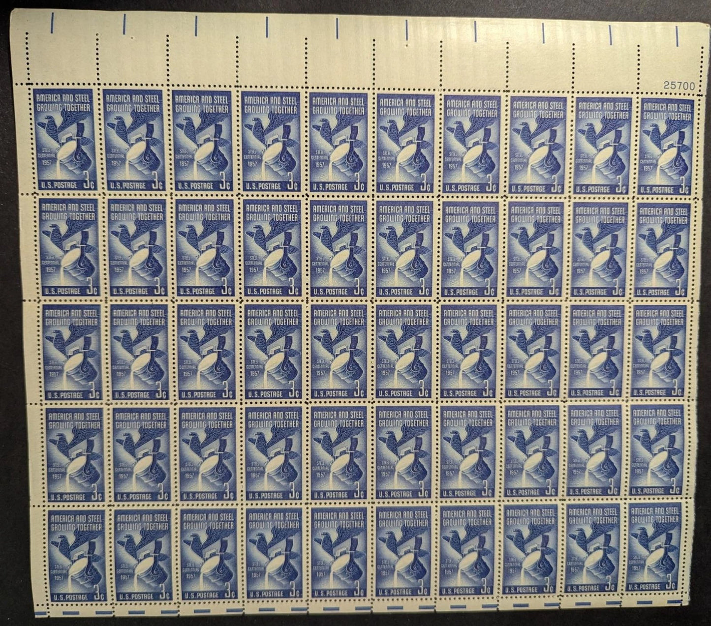 1957 USA 3c Steel Industry Sheet -Scott 1090 -MNH, Undisturbed OG -No Sig Flaws
