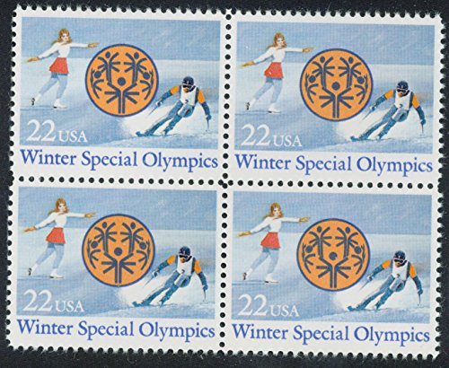 1985 Winter Special Olympics Block of 4 22c Postage Stamps, Sc#2142, MNH, OG