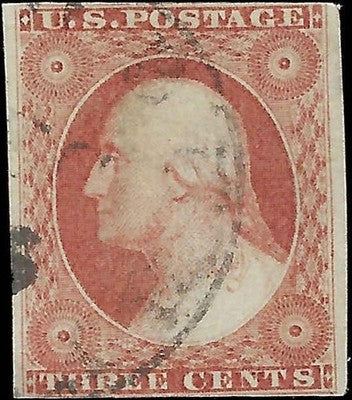 c1851 3c Washington Stamp - Scott 11 - Used - Nice Margins!