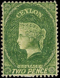 c1861 Ceylon 2p MH, Gum - Sc# 18 - Perf= 14 - Nice! - Cat= $275!