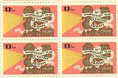 1977 Anniv. Talking Pictures Block of 4 13c Postage Stamps, Scott1727, MNH, OG
