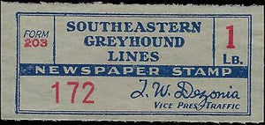 VEGAS - Southeastern Greyhound 1lb Newspaper Stamp Not in Scott Catalog