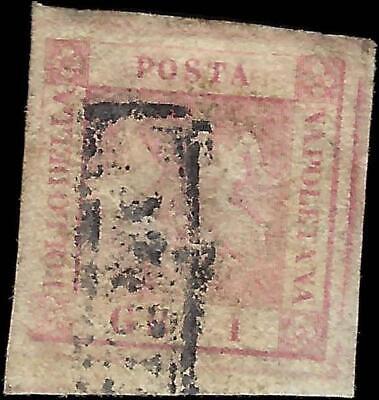 VEGAS - 1858 Naples Italy 1g Stamp - Scott 2 - Used - Nice Margins! - Small Thin