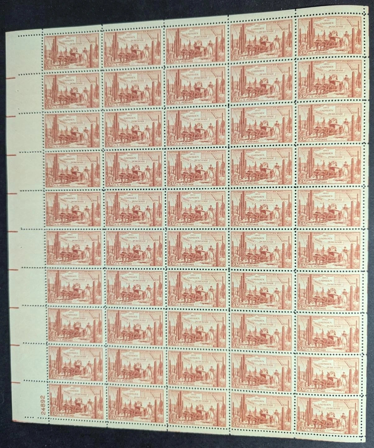 1953 USA Gadsden 3c Sheet -Scott 1028 -MNH, Undisturbed OG - No Sig Flaws