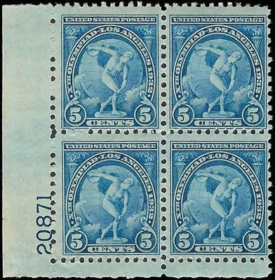 c1932 - #719 Olympic Games Plate Block - MNH, Undisturbed OG