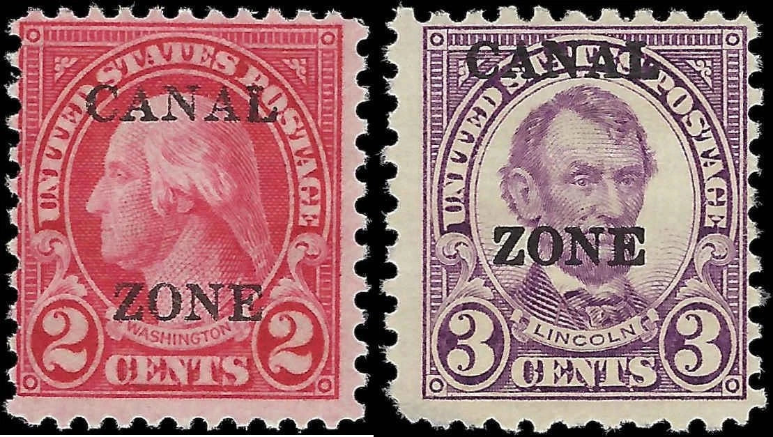 1924 USA Canal Zone - Scott 73, 74 - MH, OG - Solid - Overprint Shift on #74