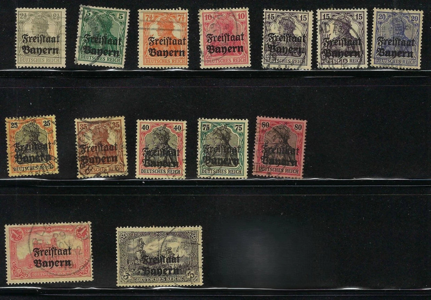 1919 Bavaria Germany - Sc# 176-190 Overprint Short Set - Used