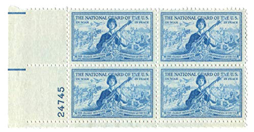 1953 National Guard Plate Block of 4 3c Postage Stamps Scott #1017 - MNH,OG