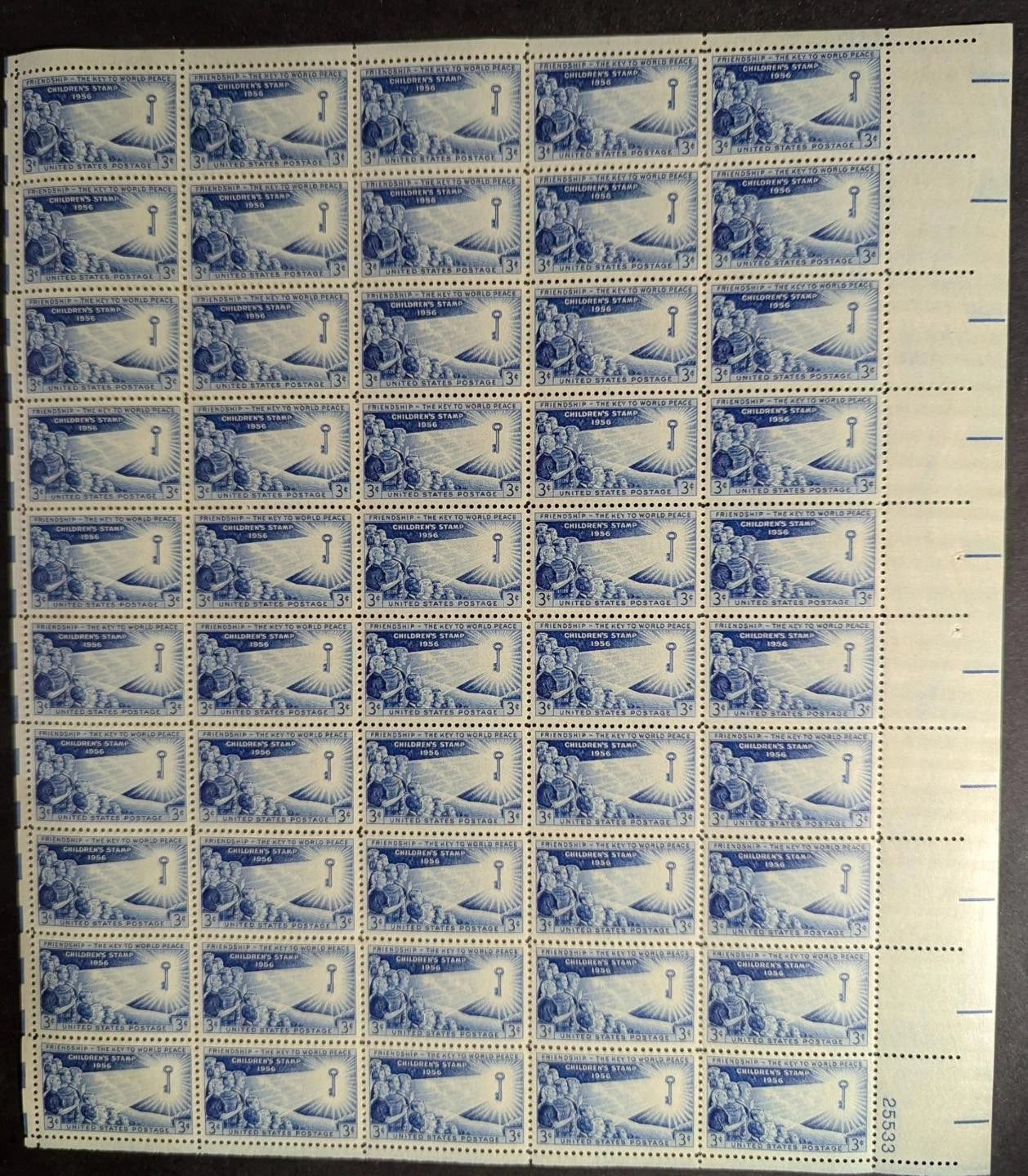 1956 USA 3c Children Sheet -Scott 1085 -MNH, Undisturbed OG - No Sig Flaws