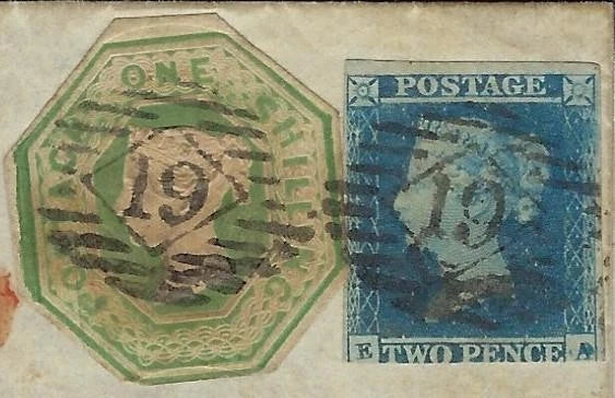1853 Breat Britain Scott 4&5 Green Embossed+2d Blue Cover to Philadelphia