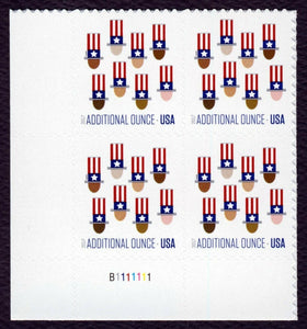 2017 Uncle Sam Hats Plate Block of 4 Additional Ounce Stamps, Sc# 5174, MNH, OG