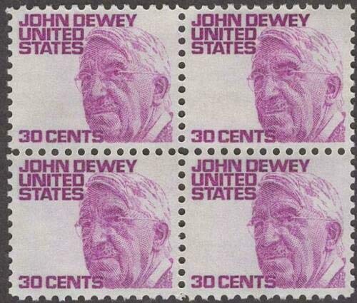 1968 John Dewey Block of 4 30c Postage Stamps, Scott 1291, MNH, OG