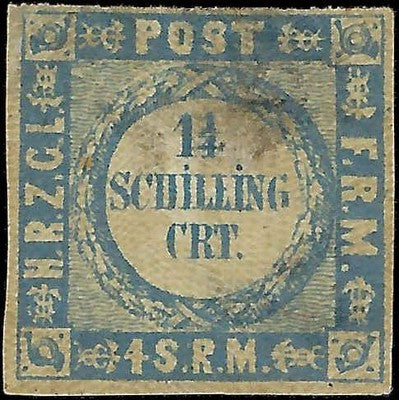 c1864 Schleswig-Holstein, Germany 1 1/4s - Scott 15 - Light Cancel - Thin