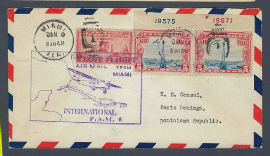 1929 FAM-6 First Flight Miami Santo Domingo C11 Plate Number Pair