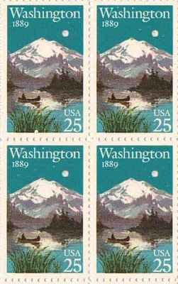 1989 Washington Statehood Block of 4 25c Postage Stamps, Scott 2404, MNH, OG