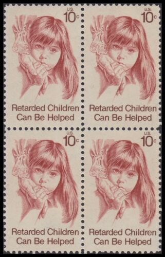 1974 Help Retarded Children Block of 4 10c Postage Stamps, Scott1549, MNH, OG