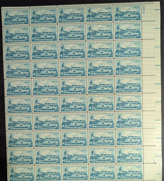 1959 USA 4c Explore Arctic Sheet -Scott 1128 -MNH, Undisturbed OG - Corner Flaw