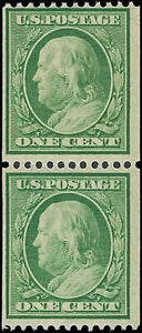 VEGAS - 1908 Franklin 1c - Scott 348 - MH, OG Pair - Both Previously Hinged -DL WM