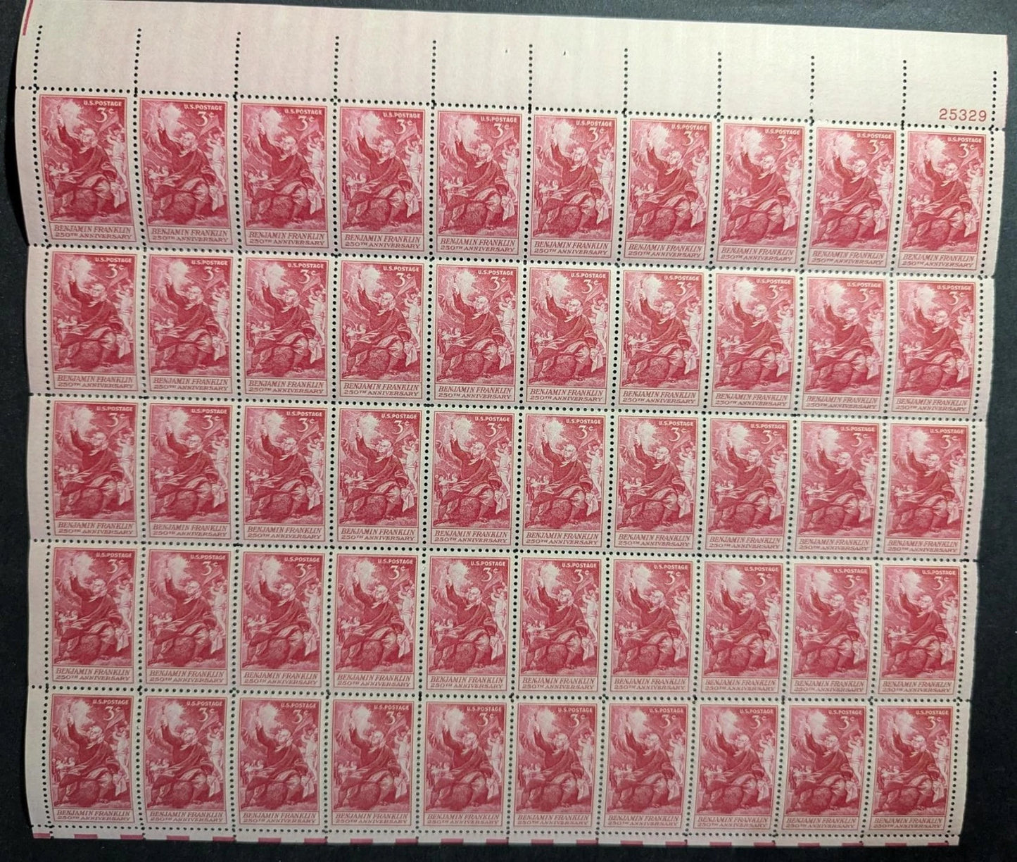 1956 USA 3c Ben Franklin Sheet -Scott 1073 -MNH, Undisturbed OG - No Sig Flaws