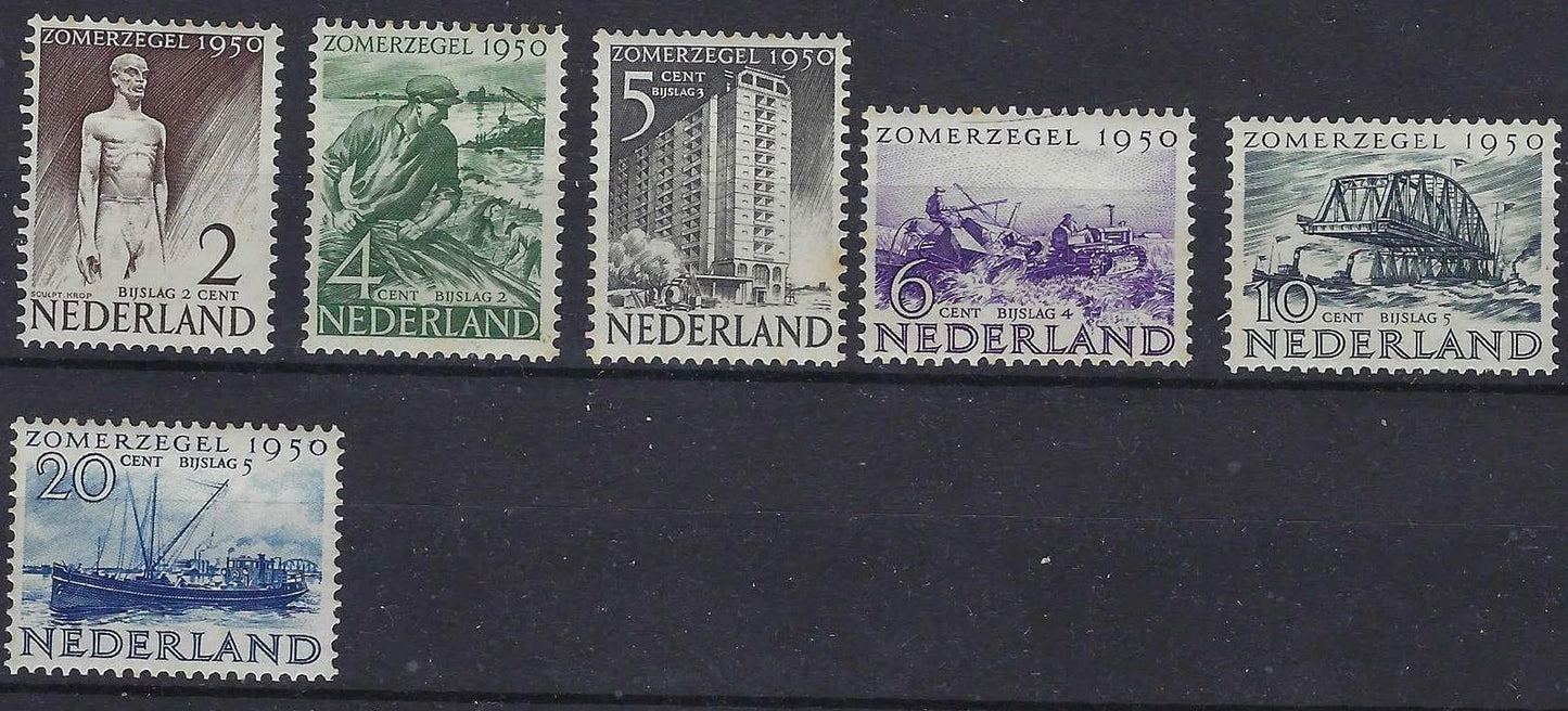 1950 Netherlands Semi- Postal Set - Scott B208-B213 - MH, OG - All Solid