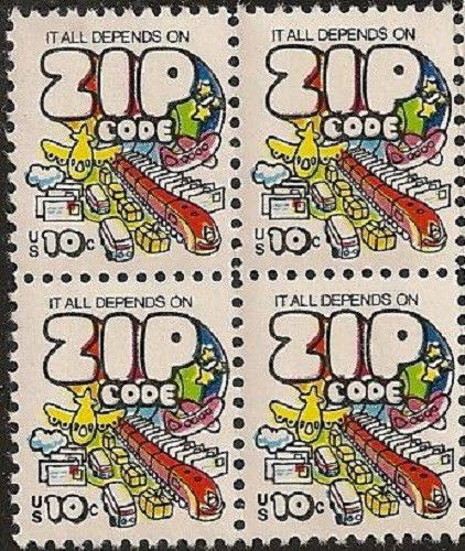 1973 Zip Code Promotion Block of 4 10c Postage Stamps, Scott1511, MNH, OG