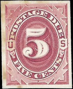 VEGAS - 1887 Postage Due 5c - Sc# J18P4 Proof on Card - Some Toning Spots