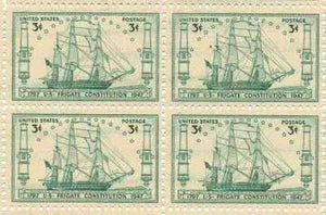 1947 Frigate US Constitution Block of 4 3c Postage Stamps, Sc#951, MNH, OG