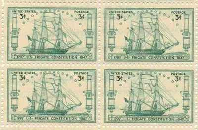 1947 Frigate US Constitution Block of 4 3c Postage Stamps, Sc#951, MNH, OG