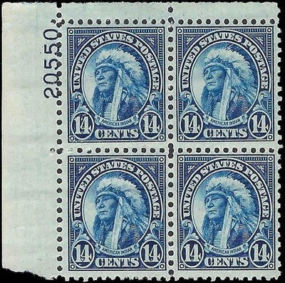 c1931 - Scott 695 Indian Chief Plate Block of 4 - MH, OG