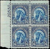 c1931 - Scott 695 Indian Chief Plate Block of 4 - MH, OG