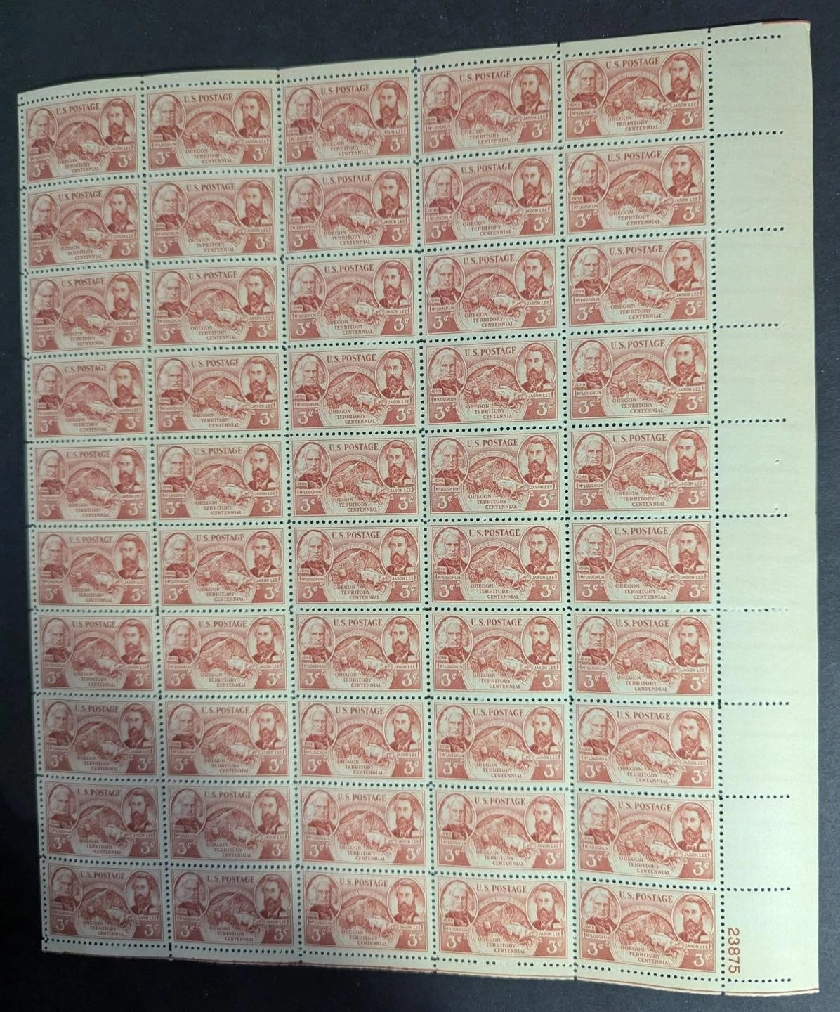 1948 USA Oregon 3c Sheet -Scott 964 -MNH, Undisturbed OG - No Sig Flaws