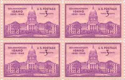 1940 Idaho Statehood Block of 4 3c Postage Stamps, Scott896, MNH, OG
