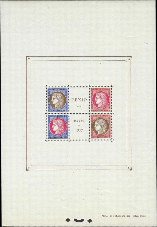1937 France Scott #329 Souvenir Sheet - MNH OG with Some Particles Stuck to Gum