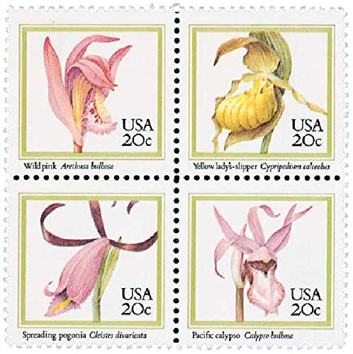 1984 Orchids Block of 4 20c Postage Stamps, Scott 2076-2079, MNH, OG