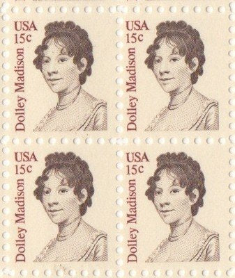 1980 Dolley Madison Block of 4 15c Postage Stamps, Scott1822, MNH, OG