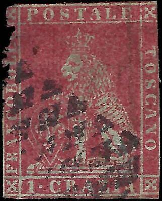 VEGAS - 1851-52 Tuscany Italy 1 Crazia Stamp - Scott 4 - Cat= $145 - FV579