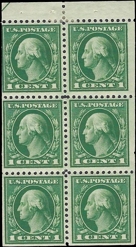 c1917 - #498e Washington 1c Booklet Pane of 6 - MH (Mostly on Margin Only)